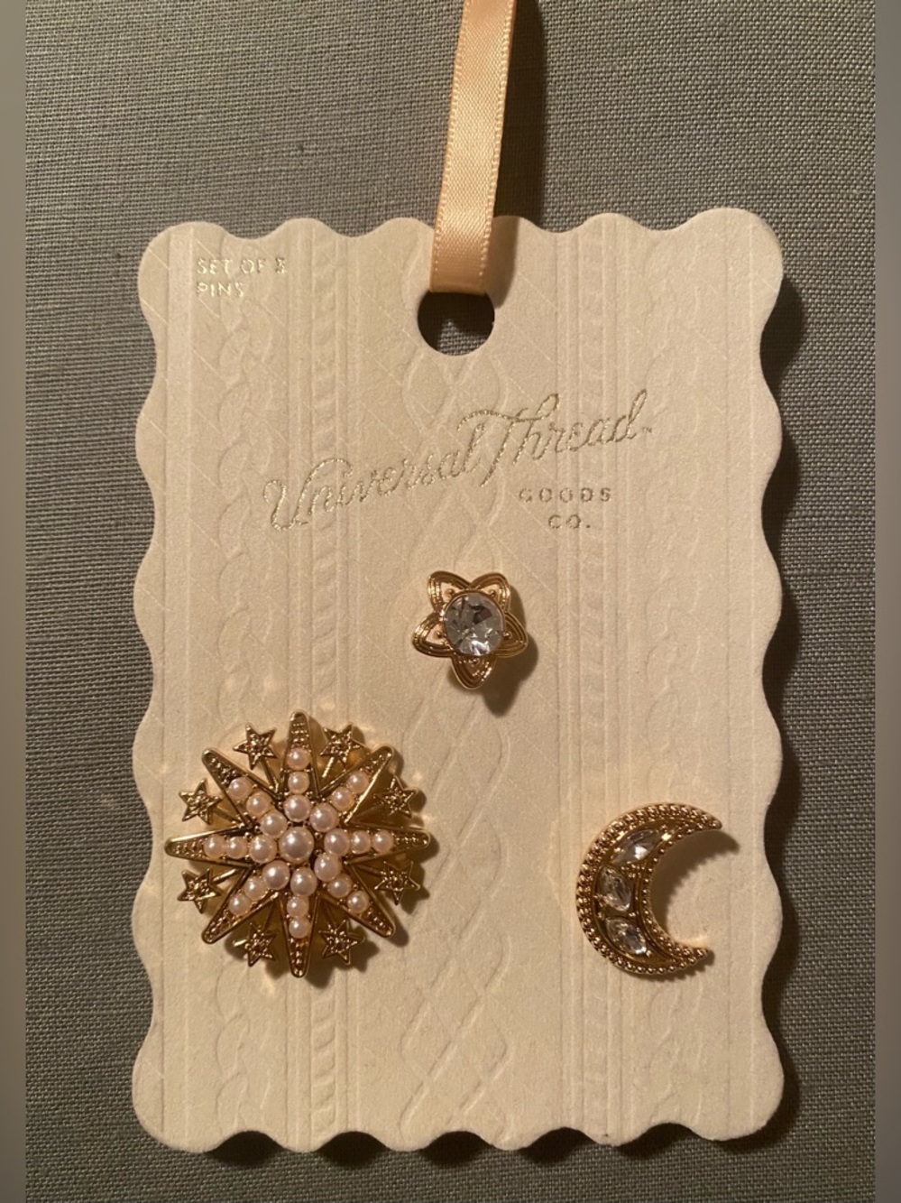 Universal Thread Gold Tone Celestial Pin Set Moon, Star, & Pearl